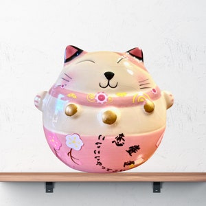 Japanese Beckoning Ceramic Fortune Cat Maneki Neko 4” Tall