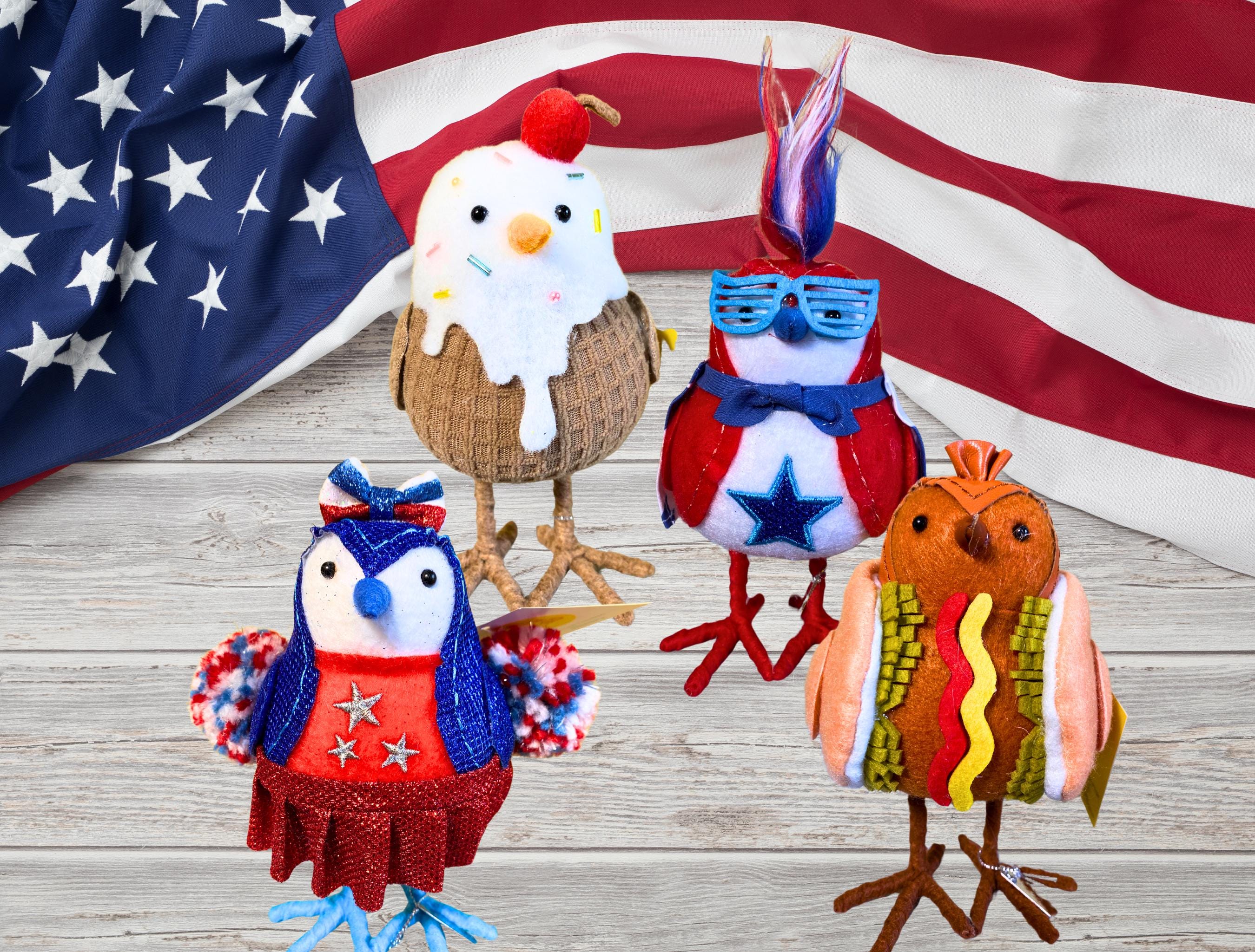 2025 Sun Squad Featherly Friends Summer & Patriotic Bird Figurines