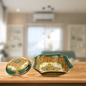Vintage Andrea by Sadek Hand-painted Japanese Porcelain Large Trinket Box Set of 2
