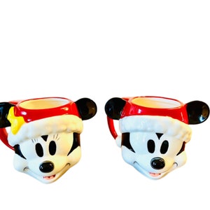 Williams Sonoma Disney Mickey And Minnie Mouse Figural Christmas Mugs