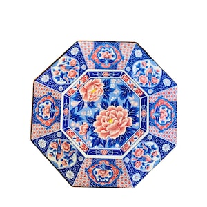 Vintage 1970 Japanese Blue and Pink Peony and Bird Plate