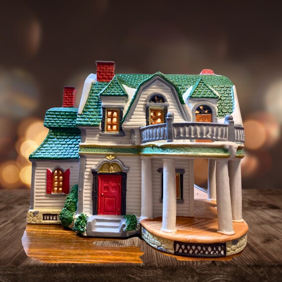 【USA製希少】激レア Dickens’ Village 冬景色 ラグ 1995 Lemax Dickensvale Porcelain Lighted House - Etsy