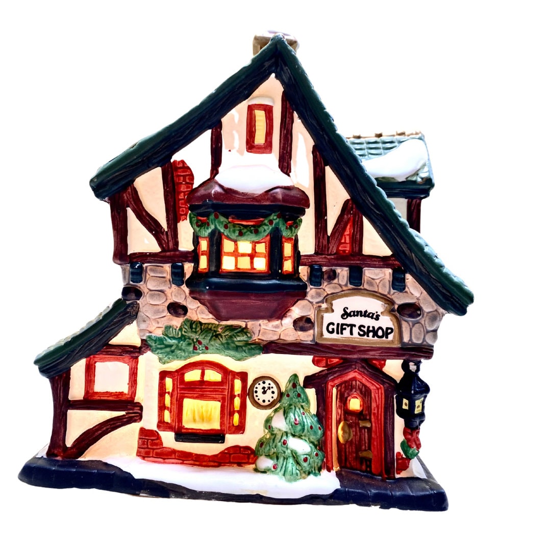 Holiday Time Village Collectible Santas Gift Shop Etsy