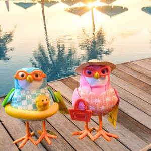 2024 Sun Squad  Fabric Bird Decor Summer Swimmer Junior & Carol Set of 2