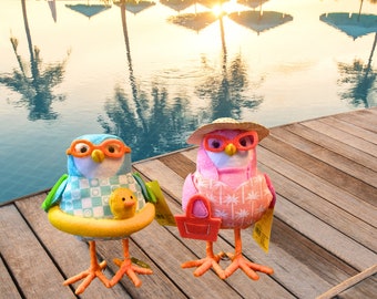 2024 Sun Squad  Fabric Bird Decor Summer Swimmer Junior & Carol Set of 2