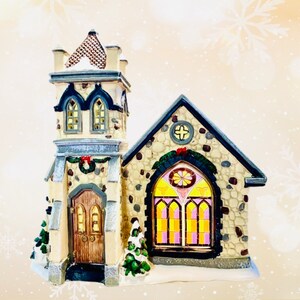 Christmas Village Church Lighted