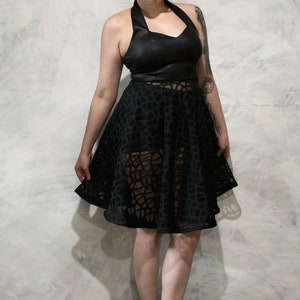Goth skater dress, faux leather look bodice, Atomic Jane