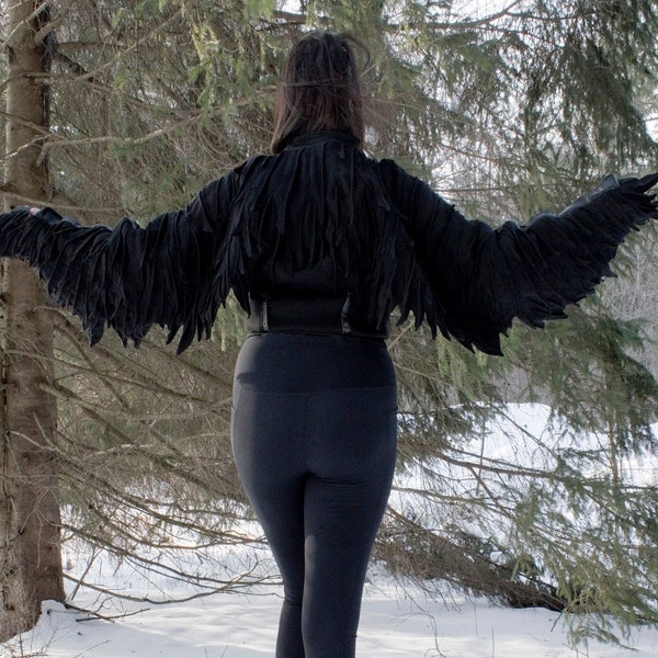 Raven wings jacket, black wool bomber jacket, The Morrigan