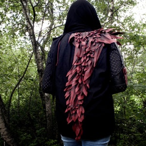 Dragon scales sleeveless cardigan with hood, leather vest Blood rider