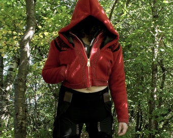 Red faux fur cropped jacket, Atomic Jane bomber