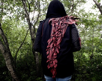 Dragon scales sleeveless cardigan with hood, leather vest Blood rider