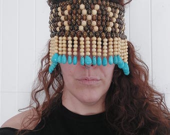 Ritual beaded headband with faux turquoise adornments