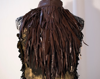 Recycled leather statement collar bib,  Babayaga