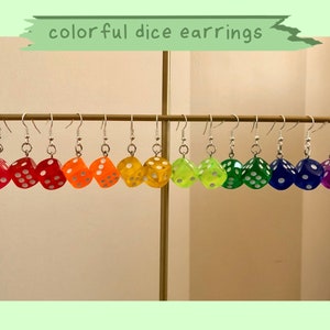 Colorful Dice Earrings - assorted d6 earrings; dnd, ttrpg, pathfinder, board game themed earrings; funky statement earrings, quirky earrings