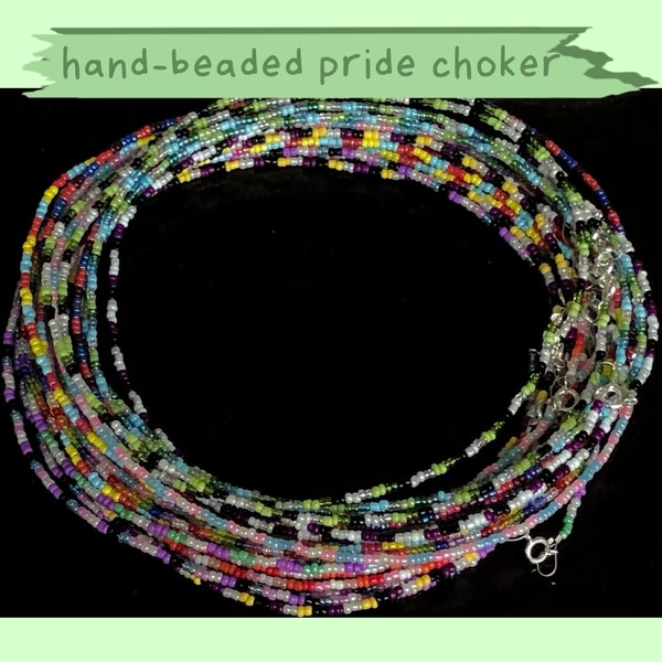 Hand-beaded Pride Choker Necklaces: Pride, Gay, Lesbian, Bi, Pan, Ace, Aro, Aspec, Trans, Non-binary, Genderfluid, Genderqueer