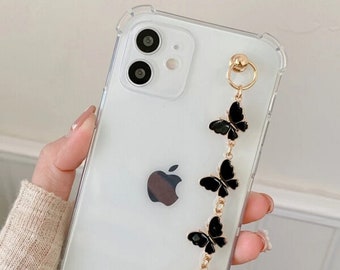 Butterfly chain clear black cool case for phone XR  XS  XS max iphone 11 iphone /pro/max iphone 12/12 pro iphone 12 mini/pro max iphone 13