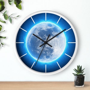 Moon Glow Wall Clock - 10-Inch Analog Clock - Full Moon - Blue Ring