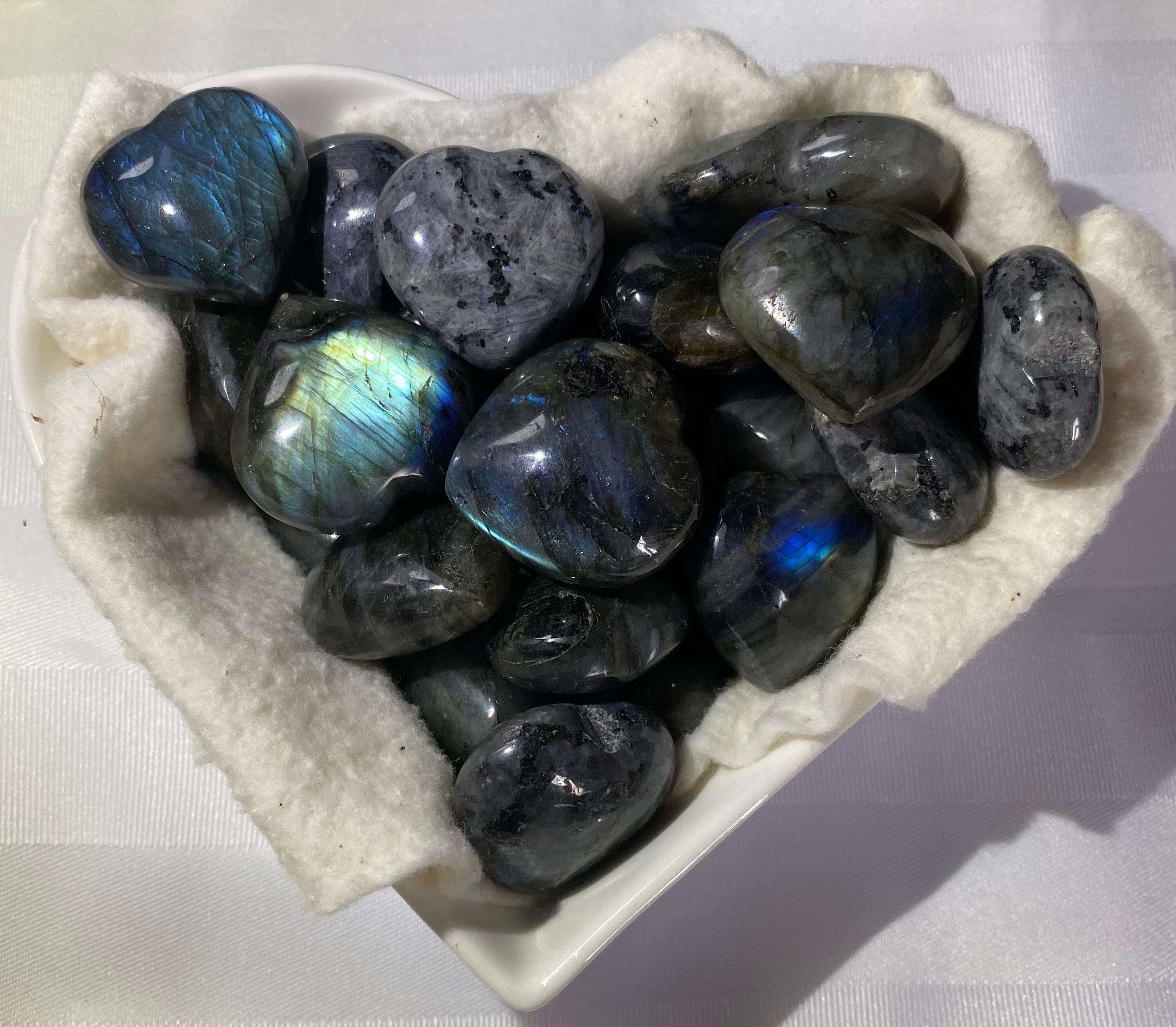 Labradorite and Larvikite puffy hearts Etsy