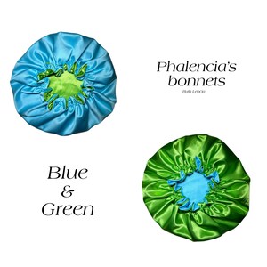 Blue & Green Reversible satin bonnet