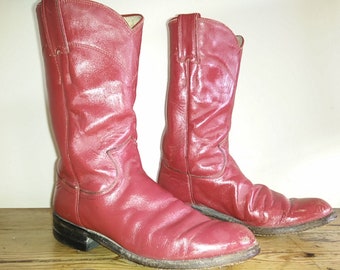 Vintage 90s Cherry Red Justin Cowgirl Womens Boots USA Size 3 Western Rockabilly