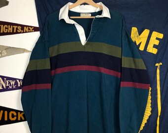 Vintage 90s LL Bean Polo Rugby Shirt Longsleeve Multicolor
