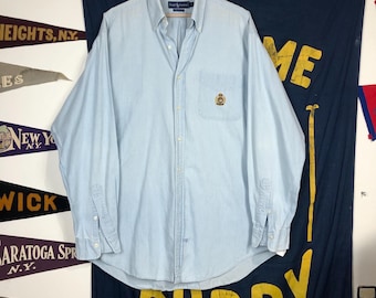 Vintage 80s Polo Ralph Lauren Crest Chambray Shirt Size Large Made
