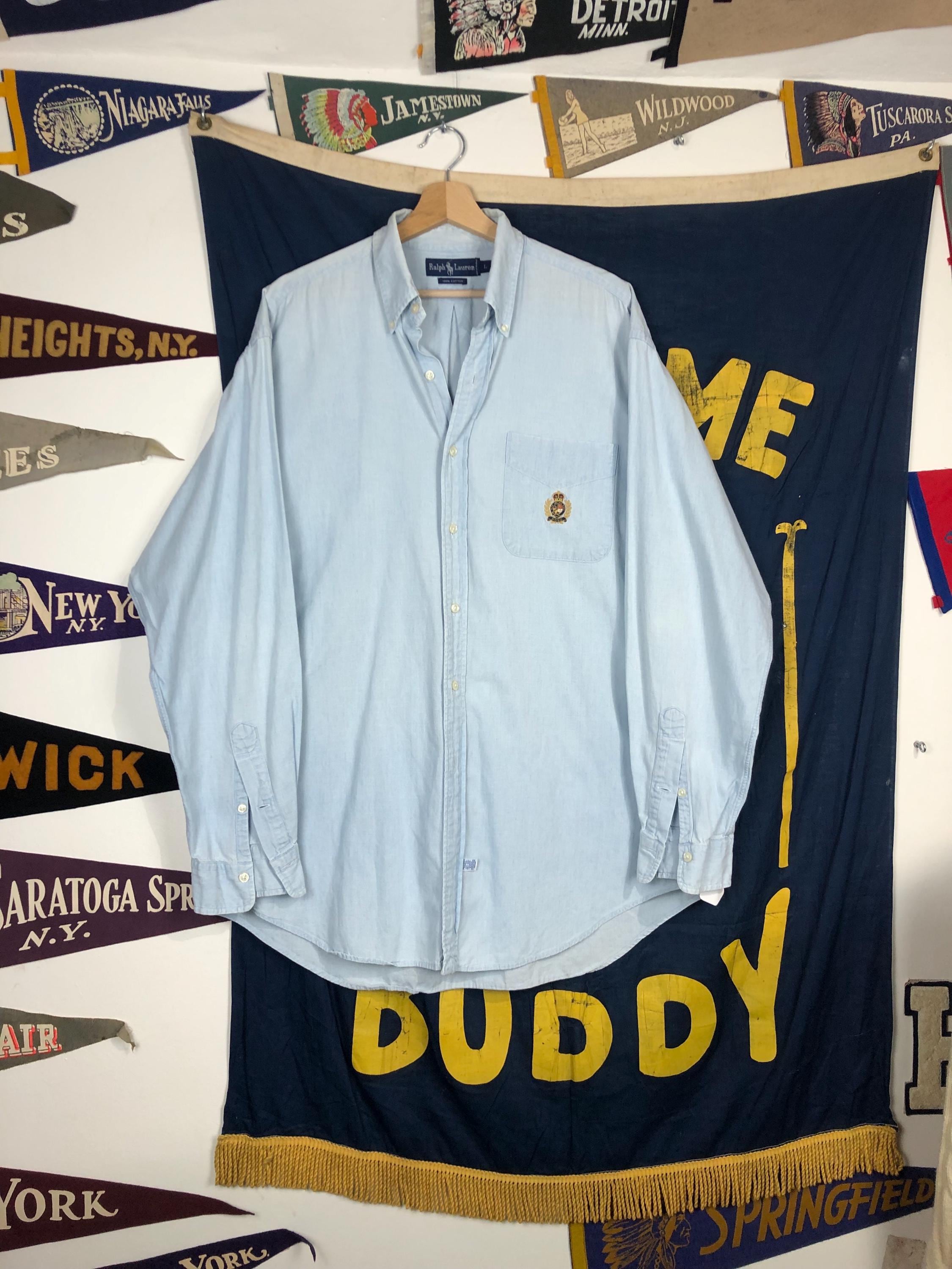 Vintage 80s Polo Ralph Lauren Crest Chambray Shirt Size Large Made