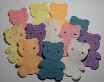 Teddy bear applique die cuts in 40% wool blended felt, pack of 12