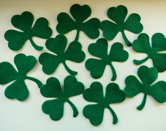 10 Emerald green felt Shamrock for stitching and gluing embroidery applique.  10 craft felt die cuts.  St. Patrick's Day
