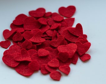 Red Felt Hearts: 36 Wool Blend Die Cuts, Applique Embellishments