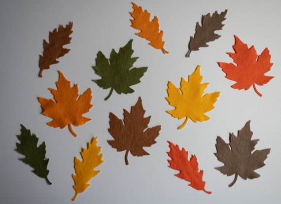 Felt Autumn Leaves Die Cuts: 40% Wool Blend, Autumn Colors, Applique Embellishments