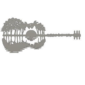 Gitaar zonsondergang met palmbomen Dxf Svg Png-bestanden, gitaar Dxf, gitaar Svg voor Cnc Laser Plasma, Clipart, metaal, multiplex papier Sticker JPEG