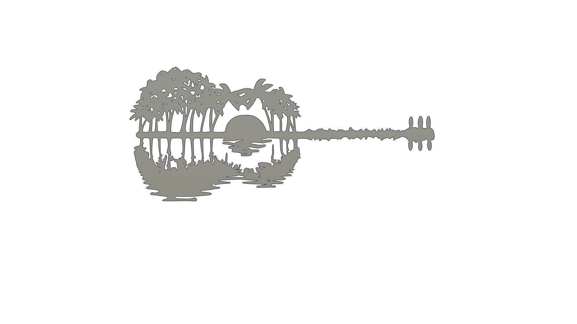 Guitar Sunset With Palm Trees Dxf Svg Png Files , Guitar Dxf , Guitar