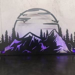 Mountain Scene, DXF cut file with fold points, base for l.e.d lights and wall hangers. SVG cut file, files for plasma CNC, laser cutting