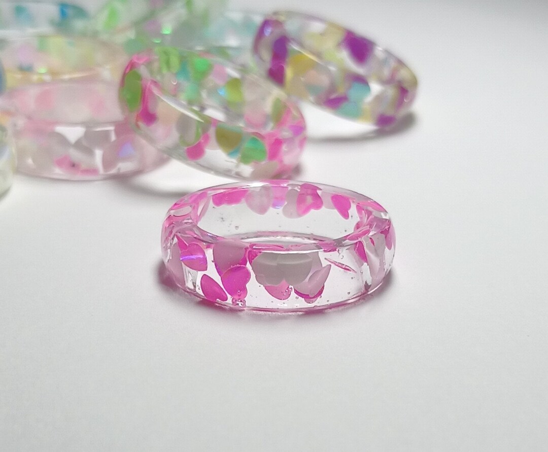 Color Combo Hearts Resin Rings - Etsy