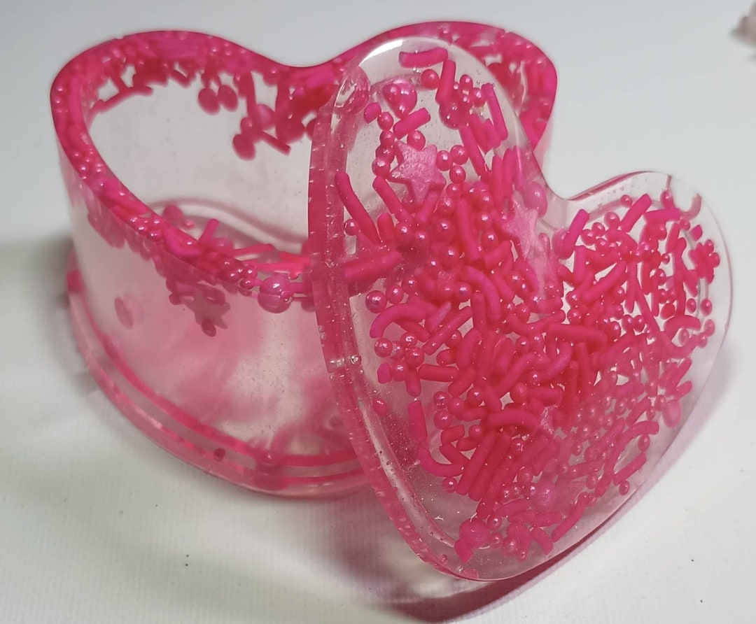 Custom Made Resin Heart Box With Hot Pink Candy Filler Etsy