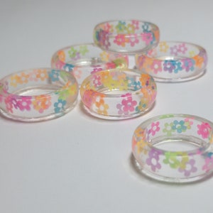 Neon Rainbow Blossoms Resin Rings