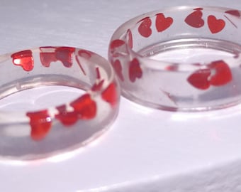 Red Foil Hearts Resin Ring, Unique Handmade Valentine's Gift