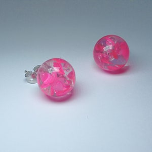 Transparent Resin Studs With Pink Hearts, Post Earrings