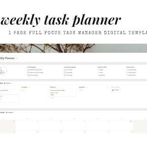 Notion Template: Weekly Planner Digital Task Manager. For Tablet, Smartphone and Computer.