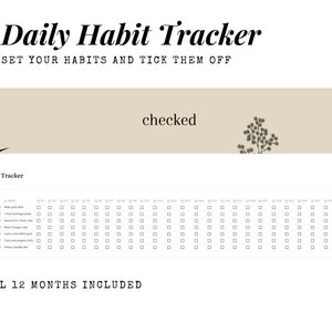 Notion-sjabloon: gewoontetracker. Checklist voor 1 pagina/12 maanden/dagelijks. Voor tablet, smartphone en computer.