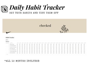 Notion Habit Tracker Template: Daily Checklist (Digital Download)
