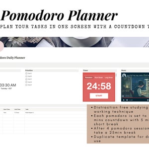 Notion Template: Pomodoro Planner. For Tablet, Smartphone and Computer.