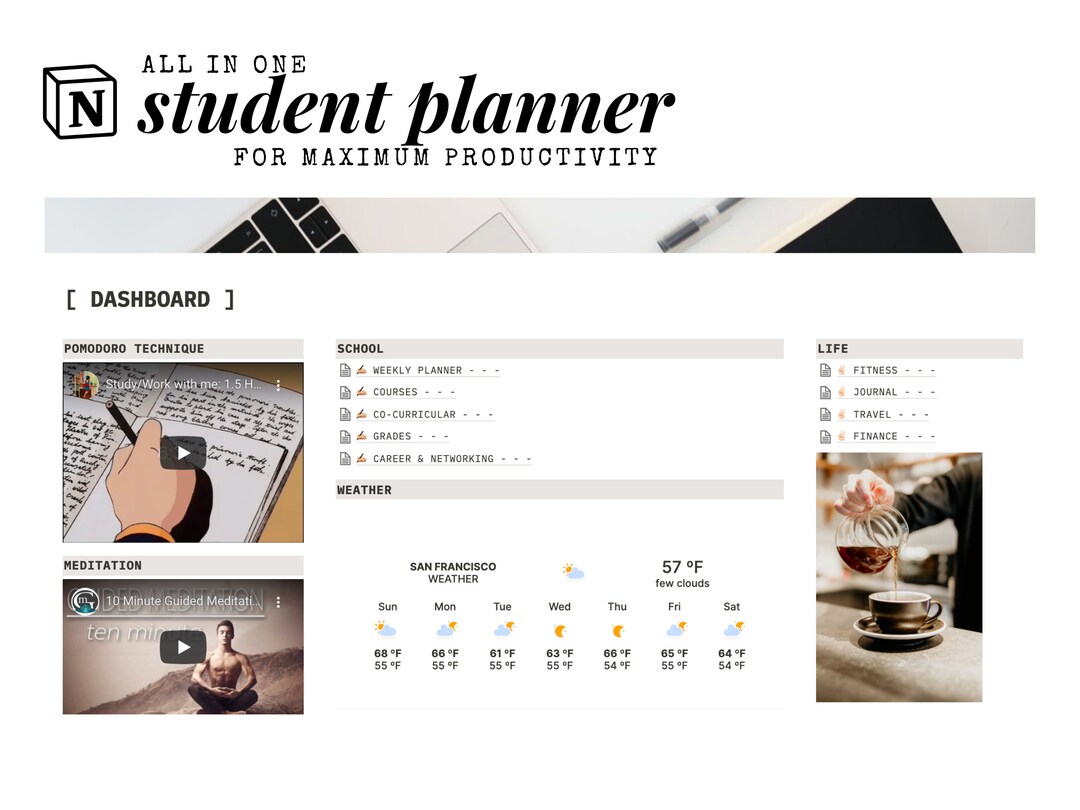 All in One Notion Template | Minimalist Study Planner | Notion Life ...
