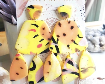 Sunshine Daydream Earrings I Clay Yellow Sun Inspired Slab I One of a Kind I Statement Earrings I Handmade Lightweight Earrings