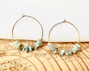 Amazonite natural stone hoop earrings