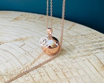 Rose gold pregnancy bola, tree of life charm and freshwater pearl