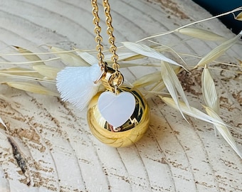 Pregnancy Bola gold charm white heart and tassel of your choice