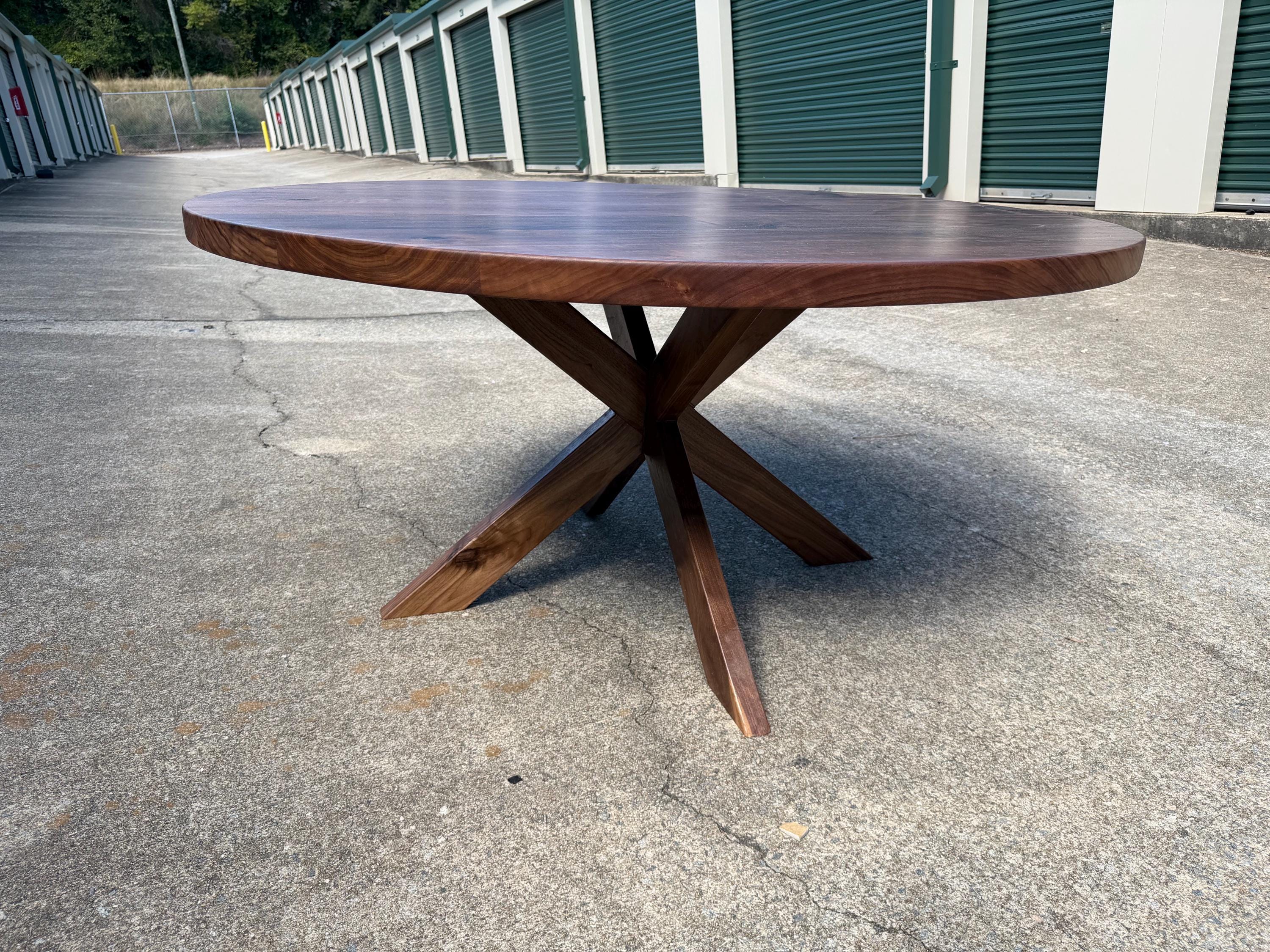 Solid Walnut Round Dining Table | Modern Steel Pedestal Base, Custom ...