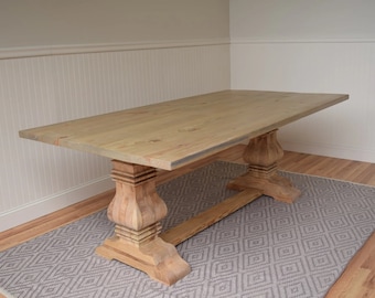 Handcrafted Pedestal Dining Room Table, Custom Farmhouse Dining Room Table